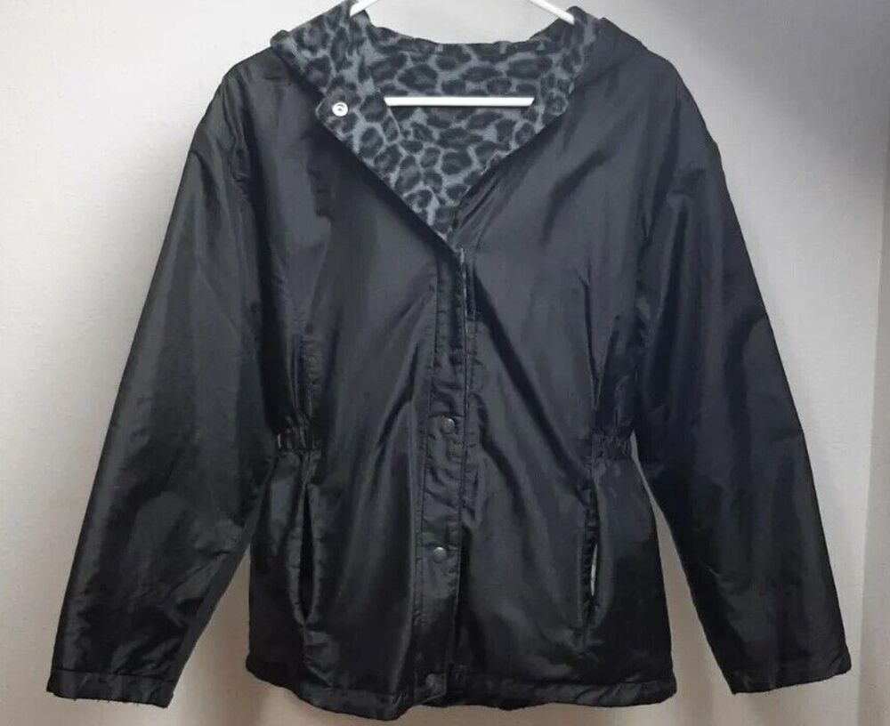 Vintage New Moves Girl's Large 14-16 Black Leopard Jacket Y2K